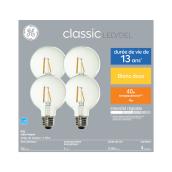 Ampoules transparentes décorativesde classiques G25 à DEL par GE, blanc doux, de 40 W, à culot moyen (paquet de 4)