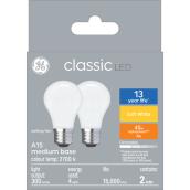 GE Soft White 40W Replacement LED White Ceiling Fan Medium Base A15 Light Bulbs (2-Pack)