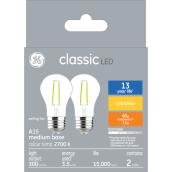 GE Soft White 40W Replacement LED Clear Ceiling Fan Medium Base A15 Light Bulbs (2-Pack)