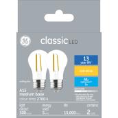 GE Classic Soft White 60 W Replacement LED Clear Ceiling Fan Medium Base A15 Light Bulbs (2-Pack)