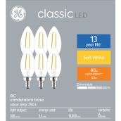 GE Soft White 40W Replacement LED Decorative Clear Blunt Tip Candelabra Base BC Light Bulbs (6-Pack)