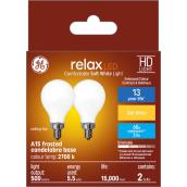 GE Relax HD Soft White 60W Replacement LED Ceiling Fan Candelabra Base White A15 Light Bulbs (2-Pack)