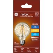 GE Relax HD Soft White 60W Replacement LED Decorative Crackle Glass Globe Medium Base G25 Light Bulbs (1-Pack)