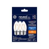 Ampoules de remplacement DEL HD et rendu de couleur amélioré REVEAL de GE 40 W décoratives avec culot moyen BM (3/pqt)