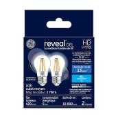 Ampoules de remplacement DEL HD REVEAL de GE de 60 W transparentes pour ventilateur de plafond, culot moyen A15 (2/pqt)