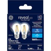 GE Reveal HD+ Colour-Enhancing 60W Replacement LED Clear Ceiling Fan Medium Base A15 Light Bulbs (2-Pack)