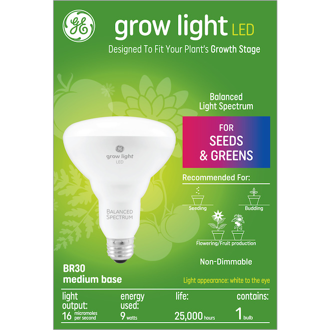 GE Grow Light 9W Balanced Spectrum LED BR30 Light Bulb (1-Pack)