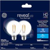 GE Reveal HD+ Colour-Enhancing 60W Replacement LED Decorative Clear Globe Medium Base G25 Bulb (2-Pack)