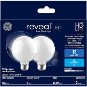 GE Reveal HD+ Colour-Enhancing 60W Replacement LED Decorative Globe Medium Base G25 Bulb (2-Pack)