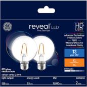 GE Reveal HD+ Colour-Enhancing 40W Replacement LED Clear Decorative Medium Base G25 Globe Bulb (2-Pack)