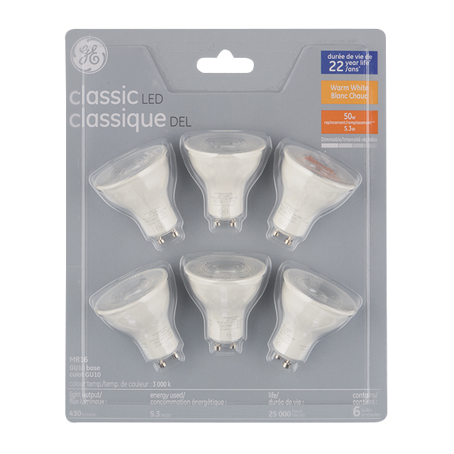 GE Warm White 50W Replacement LED Floodlight GU10 Base MR16 Light Bulb (6-Pack)