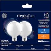 GE Reveal HD+ Colour-Enhancing 60W Replacement LED Decorative Globe Medium Base G25 Bulb (2-Pack)