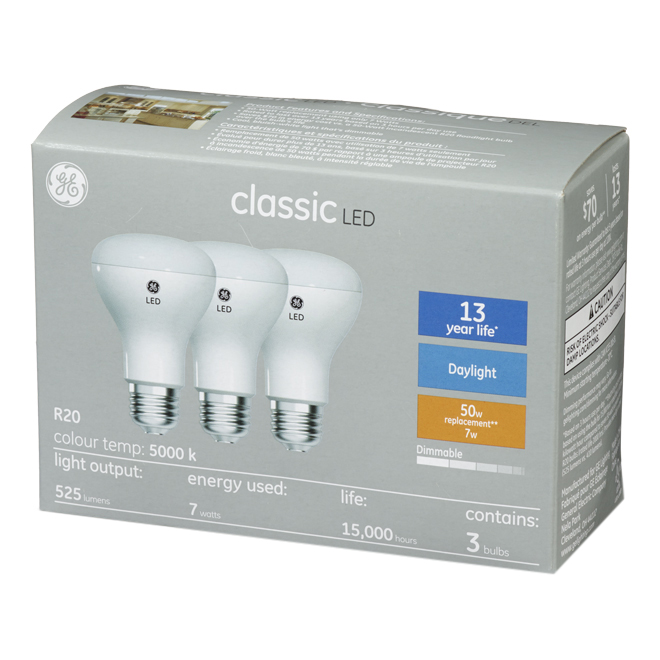 GE Daylight 50W Replacement LED Indoor Floodlight R20 Light Bulbs (3-Pack)