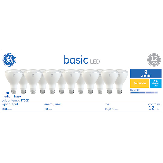 GE Soft White 65W Replacement Basic LED Indoor Floodlight BR30 Light Bulbs (12-Pack)