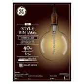 Grande ampoule globe à DEL 40 W transparente de style ancien chaude lueur de chandelles à filament en spirale G63