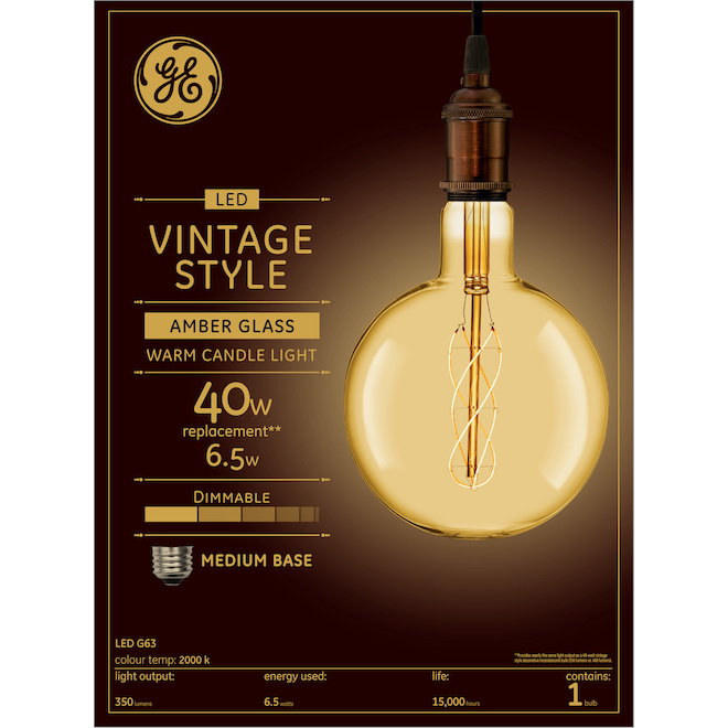 GE Large Vintage Warm Candle Light 40W Replacement LED Amber Finish Spiral Weave Filament G63 Globe Light Bulb (1-Pack)