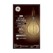 Ampoule de remplacement de style ancien chaude lueur de chandelles 40 W à DEL de GE verre transparent PS52 (paquet de 1)