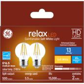 GE Relax HD Soft White 60 W Replacement LED Decorative Clear Globe Medium Base G16.5 Light Bulbs (2-Pack)