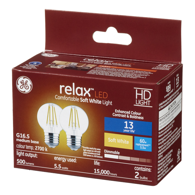 GE Relax HD Soft White 60 W Replacement LED Decorative Clear Globe ...