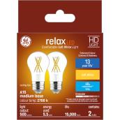 GE Relax HD Soft White 60W Replacement LED Clear Ceiling Fan Medium Base A15 Light Bulbs (2-Pack)