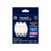 Ampoules de remplacement DEL HD REVEAL de GE de 25 W décoratives transparentes avec culot candélabre BC (paquet de 3)