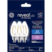 GE Reveal HD+ Colour-Enhancing 25W Replacement LED Decorative Clear Blunt Tip Candelabra Base BC Light Bulbs (3-Pack)