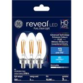 GE Reveal HD+ Colour-Enhancing 60W Replacement LED Decorative Clear Blunt Tip Candelabra Base BC Light Bulbs (3-Pack)