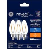 GE Reveal HD+ Colour-Enhancing 40W Replacement LED Decorative Clear Blunt Tip Candelabra Base BC Light Bulbs (3-Pack)