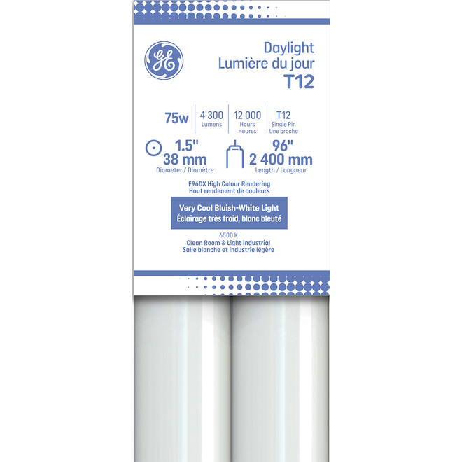 GE Daylight 75W Fluorescent Fa8 Base 96-in T12 Light Bulbs (2-Pack)
