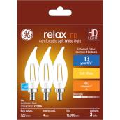 GE Relax HD Soft White 40W Replacement LED Decorative Clear Bent Tip Candelabra Base CAC Light Bulbs (3-Pack)