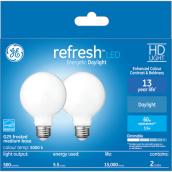 GE Refresh HD Daylight 60W Replacement LED Decorative Globe White Medium Base G25 Light Bulbs (2-Pack)