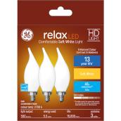 GE Relax HD Soft White 60W Replacement LED Decorative White Bent Tip Candelabra Base CAC Light Bulbs (3-Pack)
