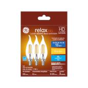 Ampoules de remplacement DEL blanc doux HD RELAX de GE de 60 W  à pointe courbée et culot candélabre CAC moyen (3/pqt)