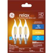 GE Relax HD Soft White 60W Replacement LED Decorative Clear Bent Tip Candelabra Base CAC Light Bulbs (3-Pack)