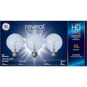 GE Reveal HD+ Colour-Enhancing 40W Incandescent Decorative Globe G25 Light Bulb (3-Pack)