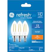 GE Refresh HD Daylight 40W Replacement LED Decorative Clear Blunt Tip Candelabra Base BC Light Bulbs (3-Pack)