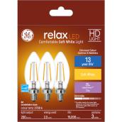 GE Relax HD Soft White 25W Replacement LED Decorative Clear Blunt Tip Candelabra Base BC Light Bulbs (3-Pack)