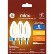 GE Relax HD Soft White 40W Replacement LED Decorative Clear Blunt Tip Candelabra Base BC Light Bulbs (3-Pack)