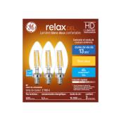 Ampoules de remplacement DEL blanc doux HD RELAX de GE de 60 W décoratives transparentes à culot candélabre BC (3/pqt)
