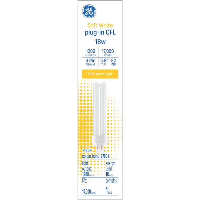 GE Soft White 18W Plug-in CFL G24q-2 Base 5.8-in F18DX Light Bulb (1-Pack)