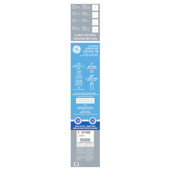 GE Sunshine 32W Replacement LED G13 Base 48-in T8 Tubes (10-Pack)