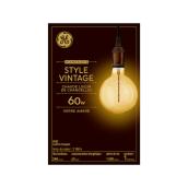 Ampoule incandescente de style vintage G40 de GE à culot moyen et verre ambré, 60 W, chaude lueur de chandelles