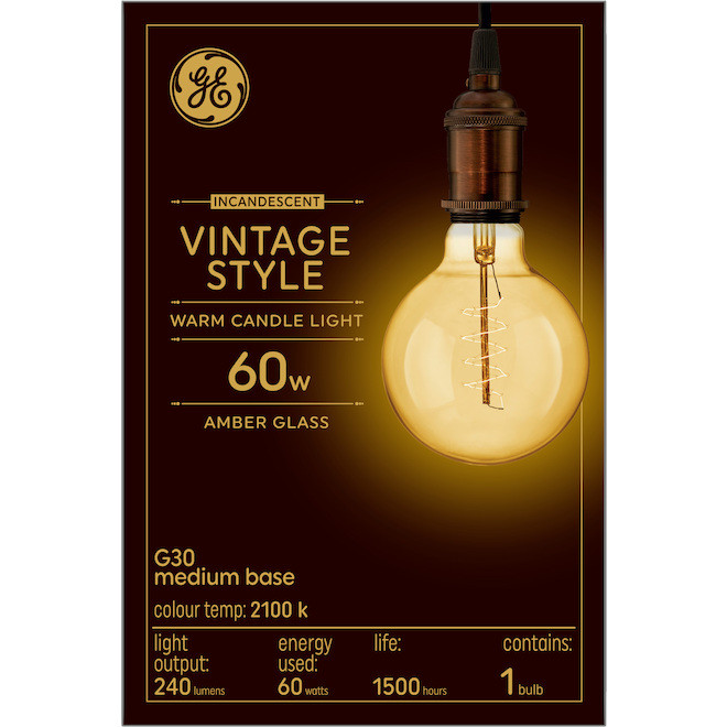 GE Vintage 60W Incandescent Decorative Amber Finish Globe G30 Light Bulb (1-Pack)