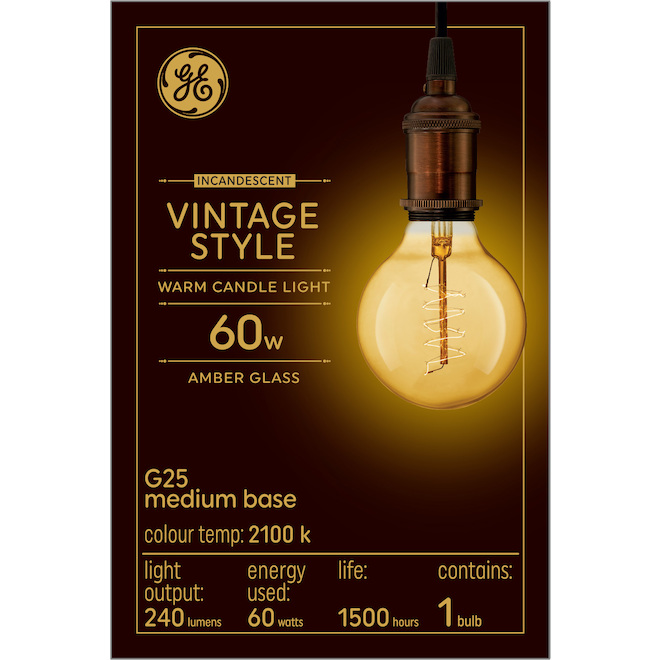 GE Vintage 60W Incandescent Amber Finish G25 Light Bulb (1-Pack)