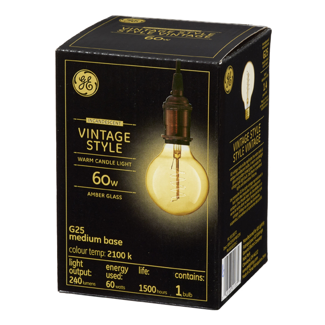 GE Vintage 60W Incandescent Amber Finish G25 Light Bulb (1-Pack)