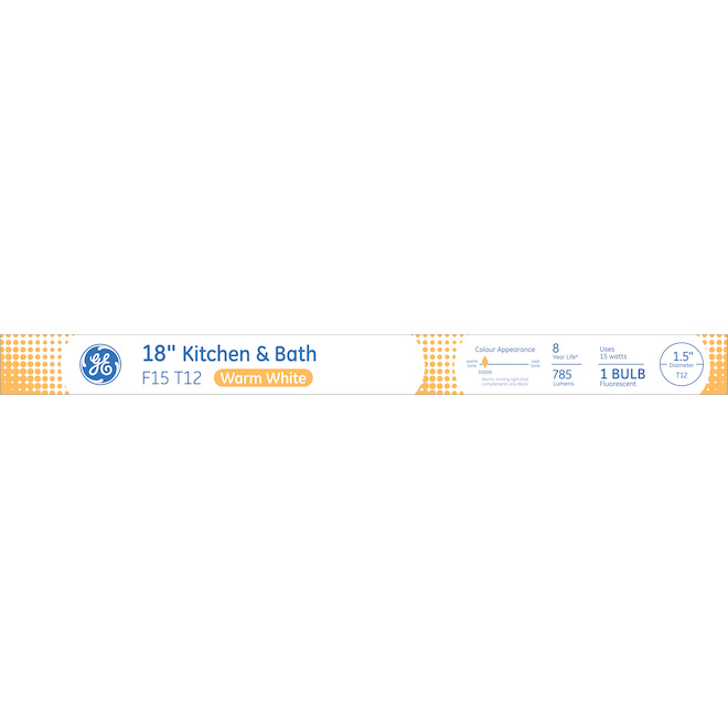 Tube fluorescent 18 po T12 de GE à culot G13 15 W blanc chaud pour cuisine et salle de bains