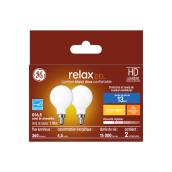 Ampoules de remplacement DEL blanc doux HD RELAX de GE de 40 W décoratives blanches avec culot candélabre G16.5 (2/pqt)