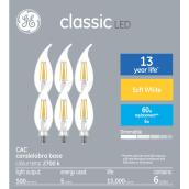 GE Soft White 60W Replacement LED Decorative Clear Bent Tip Candelabra Base CAC Light Bulbs (6-Pack)