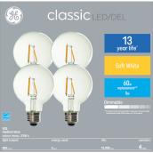 GE Classic Soft White 60 W Replacement LED Clear Decorative Globe Medium Base G25 Light Bulbs (4-Pack)