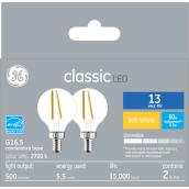 GE Soft White 60W Replacement LED Clear Decorative Globe Candelabra Base G16.5 Light Bulbs (2-Pack)